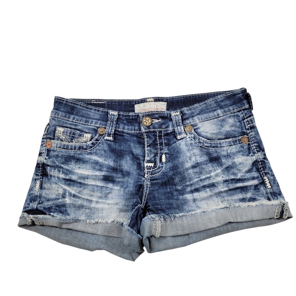 Big Star Pants - Big Star Liv Jean Shorts Women 28 Blue Excellent Acid Wash Distressed Frayed Hem
